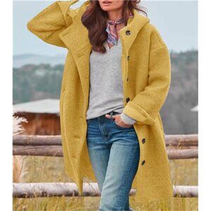 Women's Winter Single Breasted Long Wool Coat Yellow